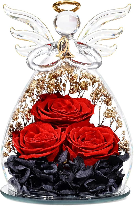 Beferr Valentines Day Rose Gifts for Her Women Mom Gifts for Birthday, Fresh Flowers for Delivery Prime Forever Preserved Rose in Glass Angel Figurine, for Grandma Wife Kids Daughter