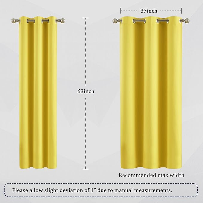DUALIFE Yellow Blackout Curtains for Living Room- Grommet Thermal Insulated Window Curtain Drapes for Bedroom Illuminating Yellow (42 W x 63 L, 2 Panels)