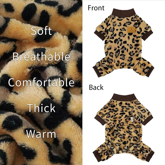 XPUDAC Dog Sweater Leopard Fleece Dog Pajamas for Small Medium Dogs Girl Boy Pet Winter Clothes for Winter Christmas(Small)