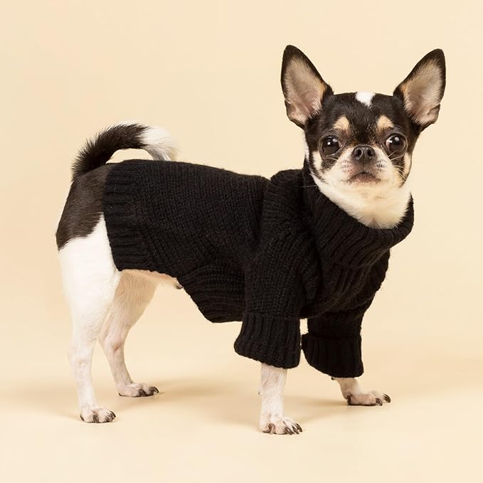 Fitwarm Dog Turtleneck Sweater, Thermal Knitted Pet Coat, Dog Winter Clothes for Small Dogs, Cat Apparel, Black, XXL