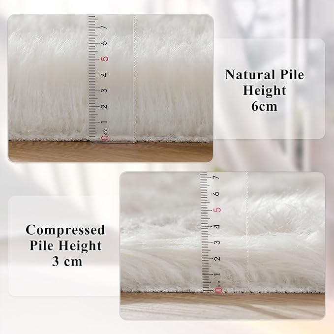 White Fluffy Faux Fur Rugs for Bedroom Sheepskin Machine Washable Shag Area Rugs for Living Room Small Circle Boho Round Rug 3ft