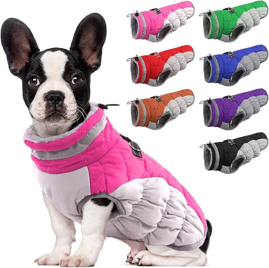 Lelepet Dog Coat Warm Dog Winter Coat Waterproof Dogs Jacket with Harness Built in Reflective Pet Fleece Vest Zip-Up Cold Weather Coats for Small Dogs Turtleneck & Windproof Coats Yorkie Rose Red S