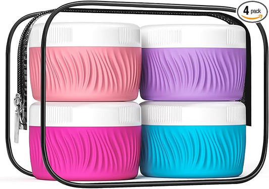 Travel Containers for Toiletries, Silicone Cream Jars BPA-Free, TSA Approved 2oz Travel Size Containers, Leak-proof Portable Size Silicone Jars with Lid for Face Hand Body Cream (4 Pack)
