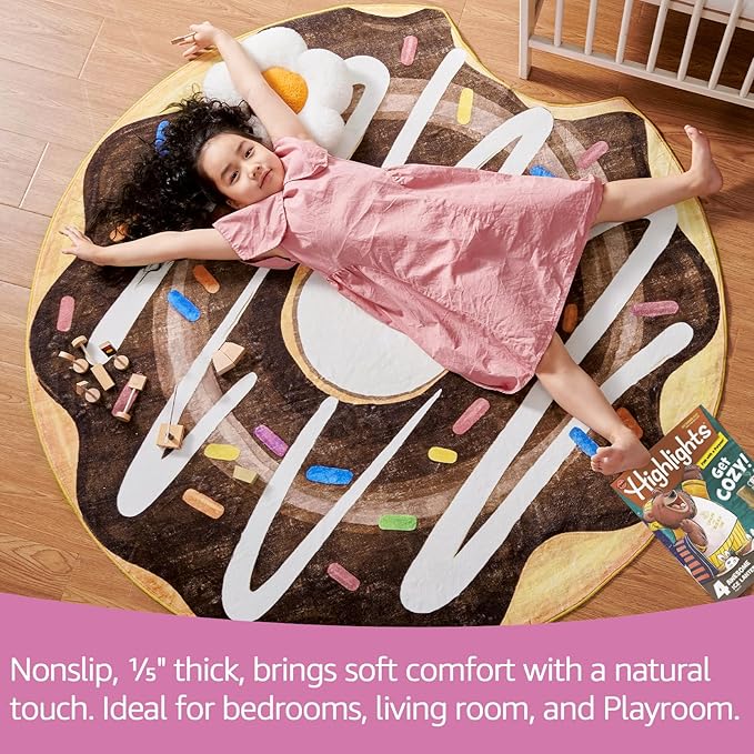 jinchan Cute Round Rug 3ft Chocolate Donut Fun Rug Washable Playroom Mat Sweet Dessert Circle Cool Rug Non Slip 3' Round Soft Cozy Doormat Small Funky Gift for Kids Toddler Nursery Teens Dorm Bedroom