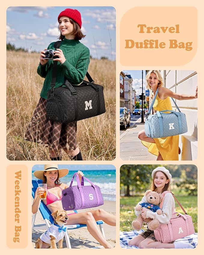 Elilier Gifts for Female Women Girls, Initial Travel Duffel Bag, Gym Bag, Personalized Weekender Bag, Friend Wedding Girlfriend Birthday Gifts for Teen Girls, Graduation Gifts