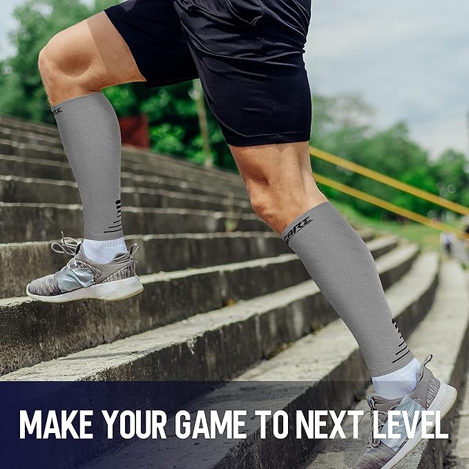 Thoxcare Calf Compression Sleeve for Men Women (1 Pair), Leg Support Footless Compression Socks for Running - Shin Splint Varicose Veins Swelling & Pain Relief, Gray/Black, Large