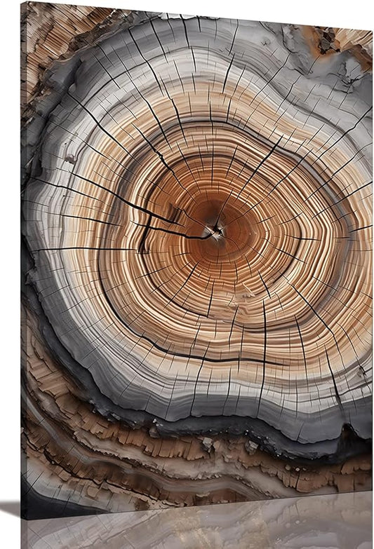 IBHJSART Framed Tree Ring Canvas Wall Art Vintage Colorful Wood Stump Painting Prints Modern Minimalist Pictures Neutral Nature Rustic Farmhouse Decor Living Room Bedroom Bathroom Office