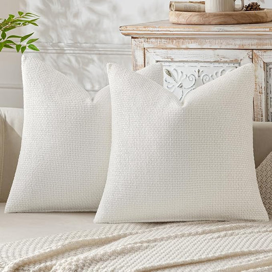 MIULEE Pack of 2 Couch Throw Pillow Covers 18x18 Inch Neutral Pure White Modern Boho Accent Decorative Pillow Covers Soft Chenille Farmhouse Cushion Covers for Home Decor Bed Sofa Living Room