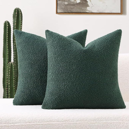 FUTEI Christmas Pack of 2 Dark Green Decorative Throw Pillow Covers 26x26 Inch Soft Cozy Solid Boucle Textured Euro Pillow Shams,Modern Home Decor for Couch Bed Living Room