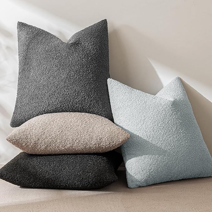 MIULEE 18x18 Inch Decorative Pillow Covers for Couch Bed Set of 2 Textured Boucle Neutral Winter Throw Pillows Dark Gray Accent Solid Cushion Pillowcases Sofa Livingroom Home Decor