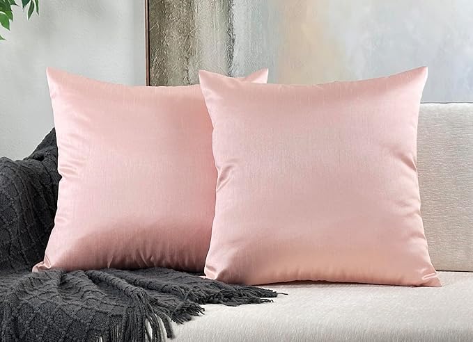 Aiking Home 18x18 Inches Faux Silk Square Throw Pillow Cover, Zipper Closure, Rose Pink (Set of 2)