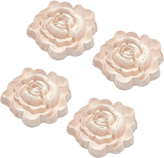 GORGECRAFT 4PCS Wooden Carved Onlay Appliques Rose Wood Carving Decal Molding Corner Craft Unpainted Furniture Applique Frame Flower Valentines Day Home Decoration for Dresser Bed Door Cabinet 3"x3"