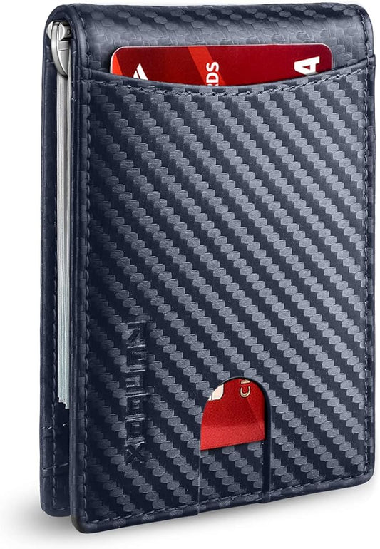RUNBOX Slim Wallet for Men Genuine Leather RFID Blocking Bifold Minimalist Front Pocket Mens Wallet with Money Clip Thin Gift Box