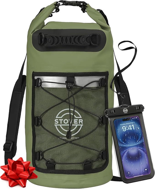 STOVER 5/10/25/30/40/55L Waterproof Dry Bag- Roll-Top Backpack w/Phone Case- Kayaking, Hiking, Camping, Boating- Men/Women