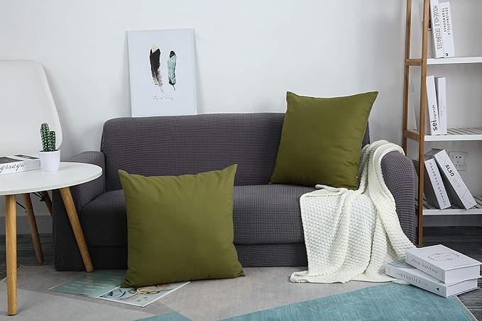 TangDepot Handmade Decorative Solid 100% Cotton Canvas Throw Pillow Covers/Pillow Shams, (14"x14", Olive Green)