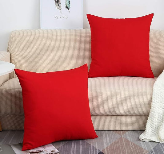 TangDepot Set of 2 Handmade Decorative Solid 100% Cotton Canvas Throw Pillow Covers/Cushion Covers, 45 Colors Available - (20"x20" 2 Pieces, Red)