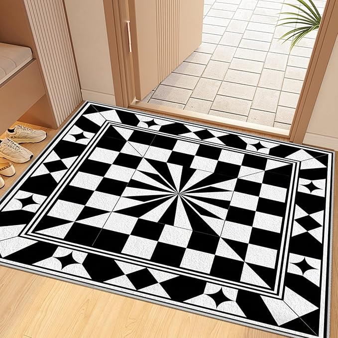 Black and White Checkered Rug, Checkered Rug, Modern Geometric Pattern Carpet, Retro Machine Washable Non Slip Area Rugs, Contemporary Rugs for Living Room/Bedroom 2x3