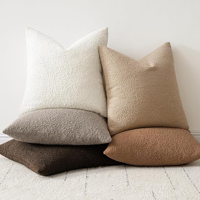 Woaboy Pack of 2 24x24 Inch Decorative Boucle Throw Pillow Covers Textured Square Pillowcaes Accent Euro Solid Cozy Soft Cushion Covers Christmas Home Decor for Bed Sofa Couch Living Room,White