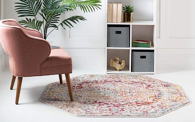 Rugs.com Arlington Collection Rug – 5 Ft Octagon Multi Medium-Pile Rug Perfect for Living Rooms, Kitchens, Entryways
