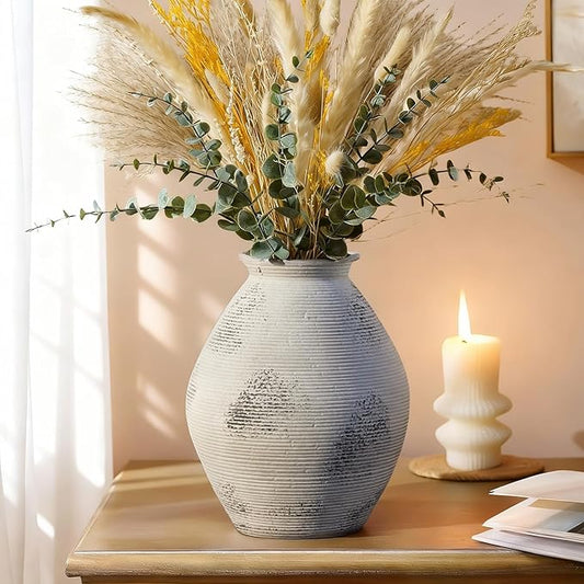 Ceramic Vase Vintage Terracotta Vase Rustic Neutral Pottery Antique Vases 7.87" Farmhouse Vase Home Decor for Pottery Barn Decor Kitchen Counter Dining Table Living Room Bookshelf Entryway