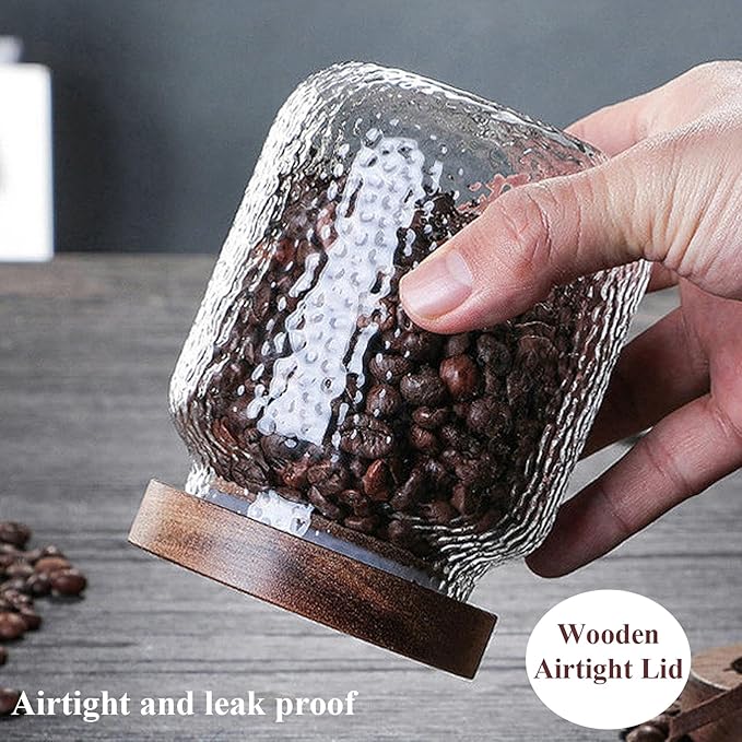 Viovian 16 oz Glass Coffee Nuts Canister Vintage Glass Storage Jars with Wooden Lids Clear Decorative Jar for Food Kitchen Coffee Tea Sugar Cookie Candy Counter Pantry 500ML