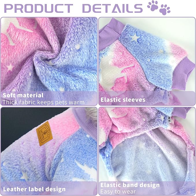 XPUDAC Dog Sweater Glows in The Dark Fleece Pajamas for Small Medium Dogs Girl Boy Puppy Clothes for Halloween Christmas Winter(Small)