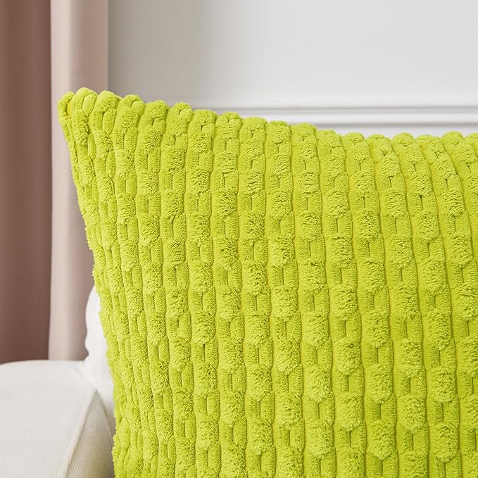 Kevin Textile Decorative Pillow Covers Set of 2 Striped Plush Corduroy Pillows Pillowcases Boho Home Decor Cushion Covers for Couch Sofa Bed Living Room 24x24 Inch, Christmas Green