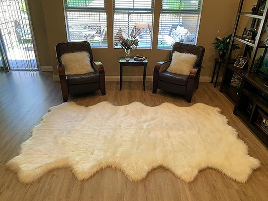 LAMBZY Faux Sheepskin Super Soft Hypoallergenic Silky Shag Rug for Living Room, Kids Room, Sofa (Decto 10 Pelts 6'x10', Cream)