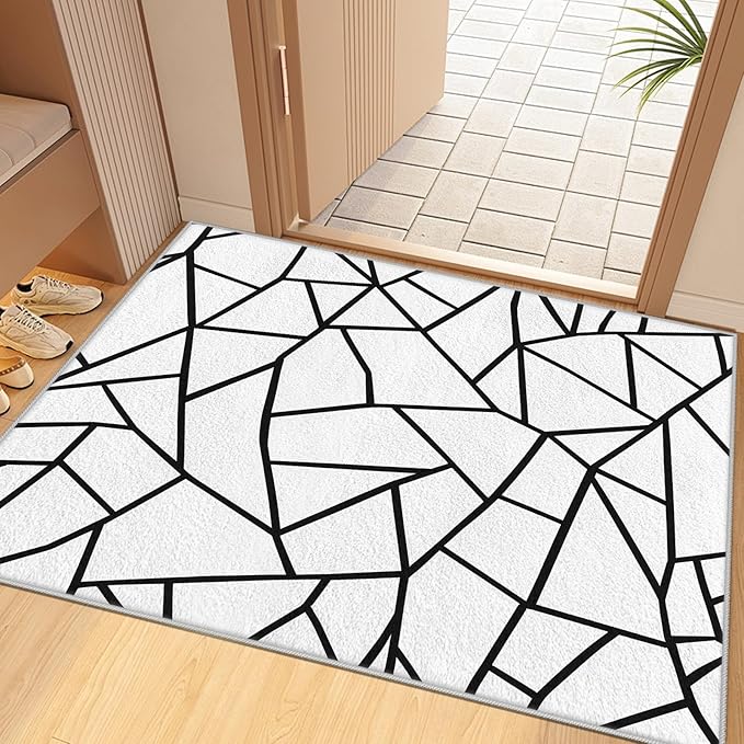 White and Black Rug - Black and White Rug, Area Rugs 5x8, Modern Abstract Rugs for Living Room Bedroom, Irregular Polygon Geometric Carpet Washable Non Slip Home Decor