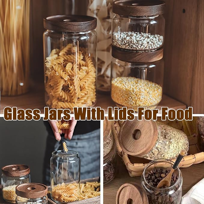 Viovian 51 oz Glass Coffee Jars with Airtight Lids Clear Large Glass Storage Jar Wood Lid Tall Decorative Canister for Food Sugar Candy Cookie 1500ml