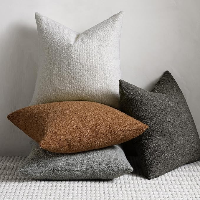 Throw Pillow Covers 18 x 18 Inch Set of 2, Decorative Cream White Soft Boucle Accent Textured Pillow Cover, Cozy Neutral Cushion Pillow Case for Couch Sofa, Bedroom, Living Room Decor