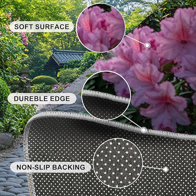 Japanese Gardens Washable Area Rugs 6x9 Non-Slip Garden Art Living Room Rug Eastern Aesthetics Soft for Carpet Low Pile Indoor Door Mat & Room Decor