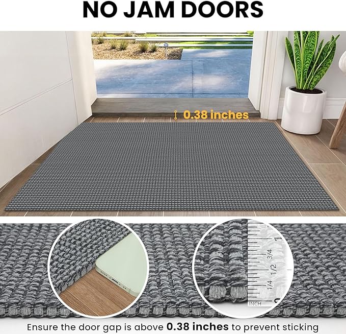 IOHOUZE Small Area Rug 2x3 Washable Woven Rugs for Entryway Non Slip Rubber Backed Front Door Rugs Indoor Doormat Throw Rug Floor Carpet for Entrance Kitchen, Dark Grey