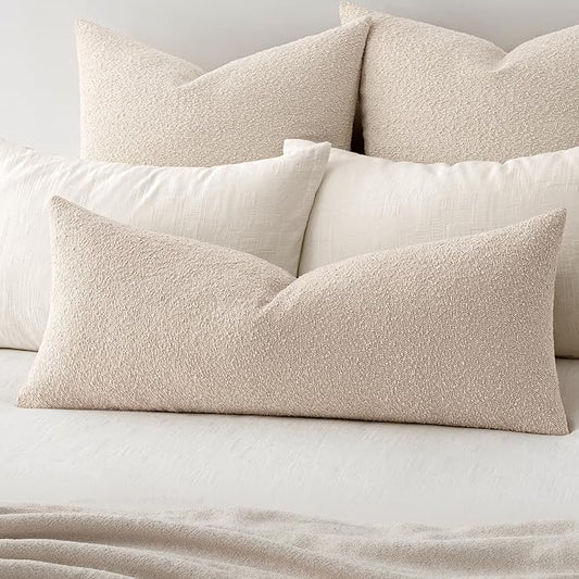 MIULEE Textured Boucle Throw Pillow Cover Neutral Accent Solid Lumbar Pillow Case Decorative Soft Pack of 1 Couch Cushion Chair Sofa Bedroom Livingroom Home Decor,36x14 Inch