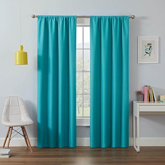 ECLIPSE Kendall Modern Blackout Thermal Rod Pocket Window Curtain for Bedroom or Living Room (1 Panel), 42" x 84", Turquoise