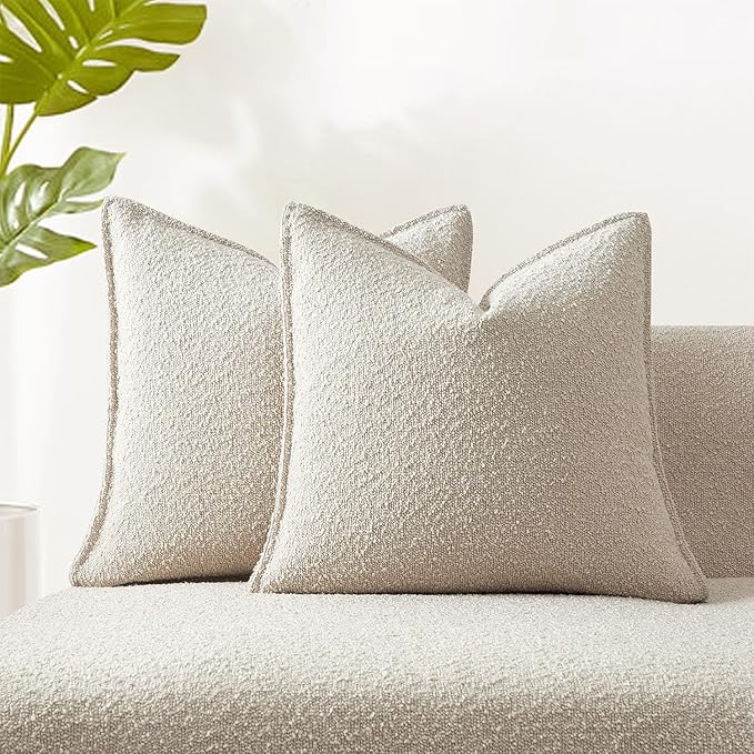 JUSPURBET Pillow Covers 20x20 Set of 2 Decorative Throw Pillow Covers Case for Couch Sofa Bed Soft Boucle Textured Cushion Covers with Hidden Zipper for Home Decor Living Room,Beige