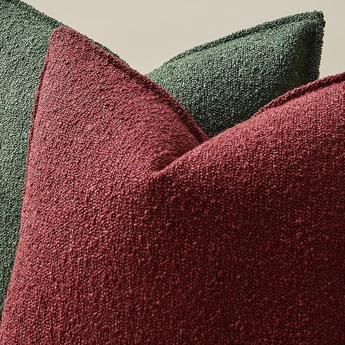 JUSPURBET 16x24 Throw Pillow Covers Set of 2 Decorative Pillow Covers for Couch Sofa Bed Cozy Boucle Textured Lumbar Cushion Covers Cases with Invisible Zipper for Living Room Home Decor,Burgundy