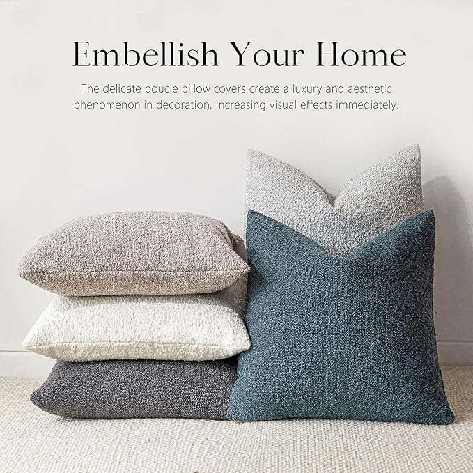 Foindtower Decorative Textured Boucle Throw Pillow Covers Accent Solid Pillow Cases Neutral Long Body Lumbar Couch Cushion Case for Chair Sofa Bedroom Living Room Home Decor 14x36 Inch,1PC,Blue