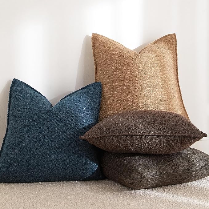 JUSPURBET 24x24 Pillow Covers Set of 2 Decorative Throw Pillow Covers Case for Couch Sofa Bed Soft Boucle Textured Cushion Covers with Hidden Zipper for Home Decor Living Room,Camel