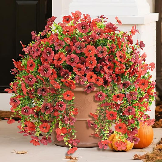 INQCMY 2Pcs Artificial Fake Hanging Flowers for Outdoors UV Resistant Artificial Plants for Spring Summer Decor Look Real Faux Flowers for Outside Home Planter Porch Patio Decor