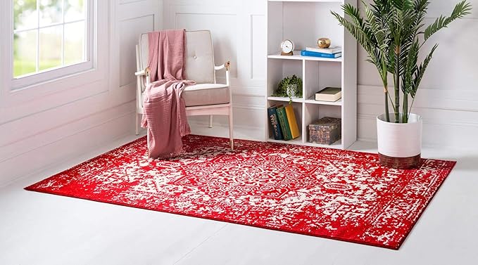 Rugs.com Arlington Collection Rug – 8' x 10' Red Medium-Pile Rug Perfect for Living Rooms, Large Dining Rooms, Open Floorplans
