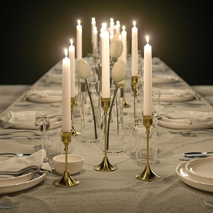 FSyueyun Brass Candlestick Holders Set of 6, Elegant Metal Candlestick Holders for Vintage Taper Candle Holders, Perfect for Table Centerpieces, Fireplace, Home Decor, Weddings and Party Decorations