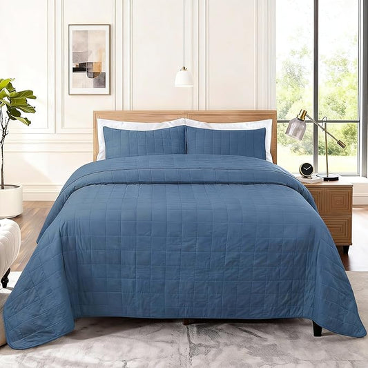 Quilt Bedding Set King Size - Cotton Soft Lightweight Bedspread Quilts Comforter Coverlet Sets Geometric Pattern with 2 Pillow Shams for All Season, 98x106 inches