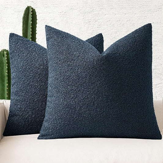 MIULEE 22x22 Inch Decorative Euro Sham Throw Pillows for Bed Set of 2 Textured Boucle Neutral Winter Throw Pillow Covers Navy Blue Accent Solid Euro Couch Pillowcases Sofa Livingroom Home Decor