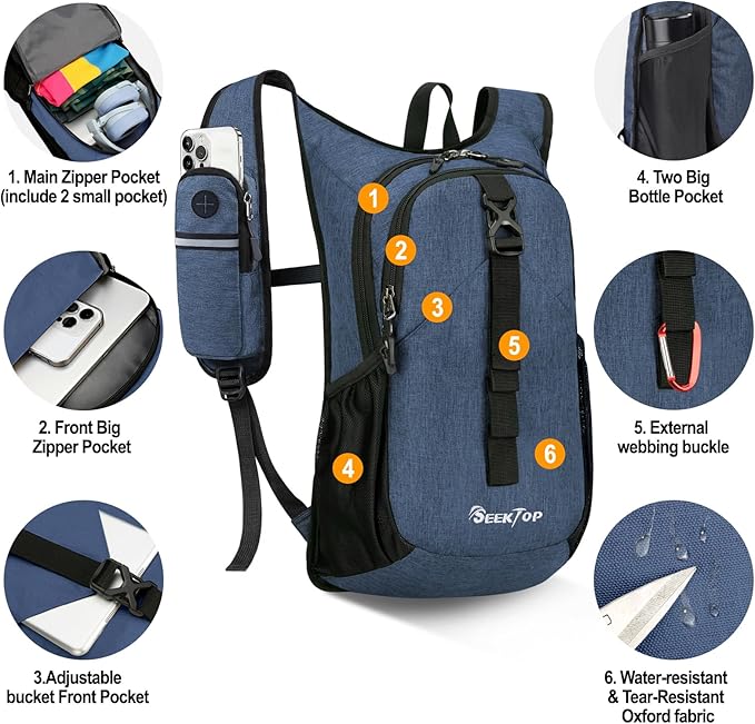 Seektop 20L Small Hiking Backpack for Women Men, Lightweight Hiking Packable Daypack with Phone Pocket for Travel Camping (Dark Blue, 20L)