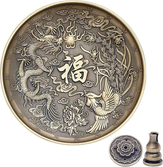 Brass Plate Incense Holder Set- 3 in 1 Incense Burner - for Smudging Bowl, Offering Bowl, Incense Burner Holder, Ash Catcher,Jewelry Dish