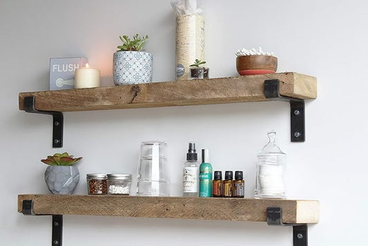 Urban Legacy Accent Shelves | Reclaimed Barn Plank | Set of 2 with Full Brackets (Natural 48"x 4.5"x 2")