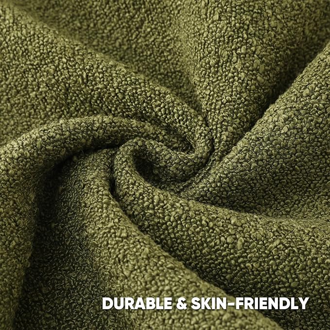 HAUSSY Set of 2 12x20 Decorative Throw Pillow Covers, Soft Cozy Textured Boucle Lumbar Pillow Cases, Home Decor for Couch Bed Living Room, Moss Green