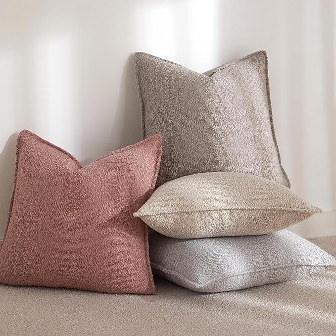JUSPURBET 18x18 Throw Pillow Covers Set of 2 Decorative Pillow Covers for Couch Sofa Bed Cozy Boucle Textured Cushion Covers Cases with Invisible Zipper for Living Room Home Decor,Jam