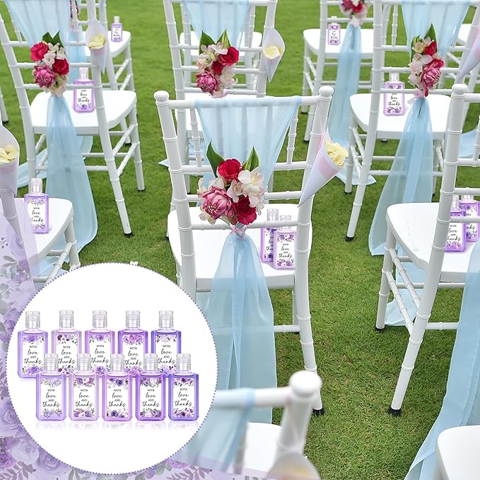 50 Pcs Purple Flower Mini Hand Sanitizer Bulk Thank You Gift Favors Small Hand Sanitizer for Guest 1fl oz Travel Size Hand Soap Gift for Wedding and Baby Shower Supplies